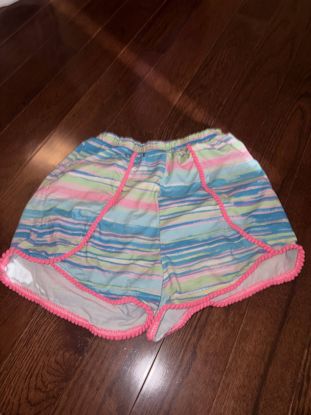 Soho Girls Multicolor Striped Shorts with Pink Trim